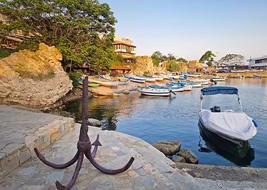 Picturesque Harbor with Boats and Anchor