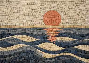 Mosaic Sunset Over Water
