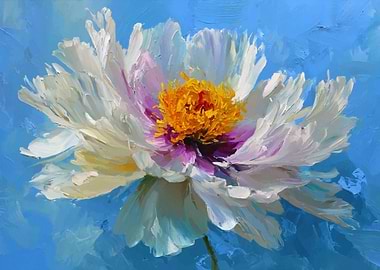 Floral Painting: White Peony on Blue