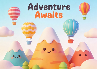 Adventure Awaits: Cartoon Mountains and Balloons