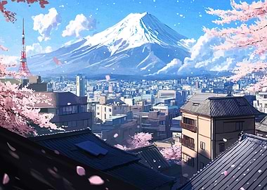 Mount Fuji and Tokyo Tower Anime