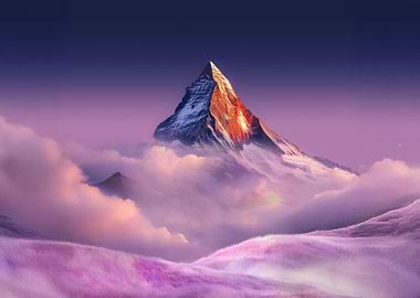 Mountain Peak Above Clouds at Sunset