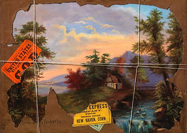 Vintage Landscape Painting with Express Labels