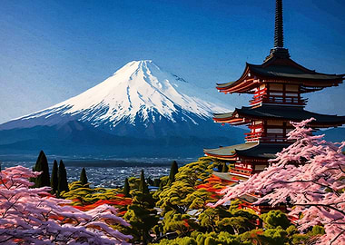 Mount Fuji and Pagoda Landscape