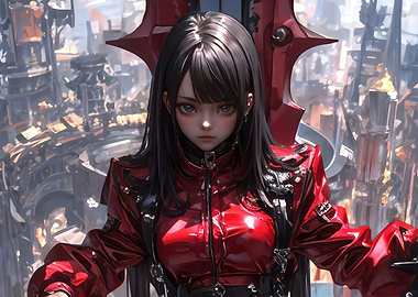 Anime Girl in Red Leather Outfit