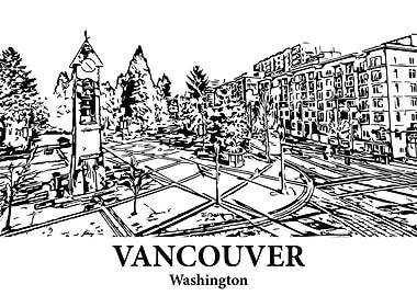 Vancouver Washington Cityscape Drawing