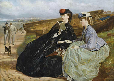 Victorian Era Beach Scene Painting