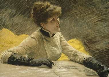 Elegant Woman in Gloves, Pastel Portrait