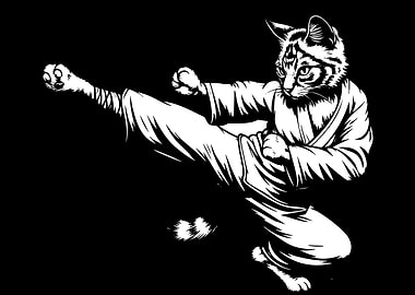 Karate Cat Black and White
