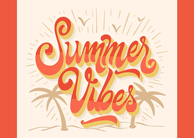 Summer Vibes Typography with Palm Trees