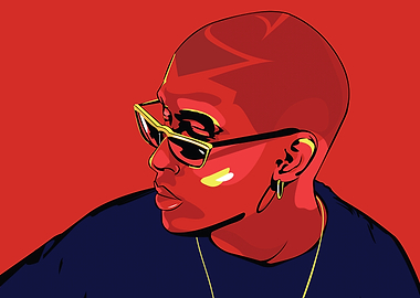 bad bunny Portrait with Sunglasses and Red Hue