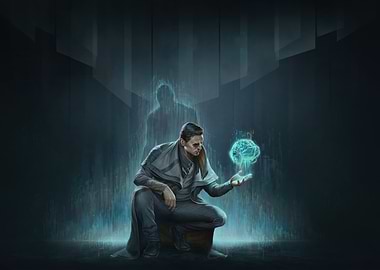 Man with Holographic Brain Digital Art