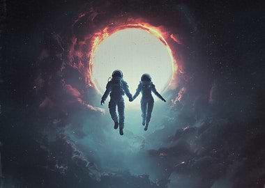 Astronauts Holding Hands in Space