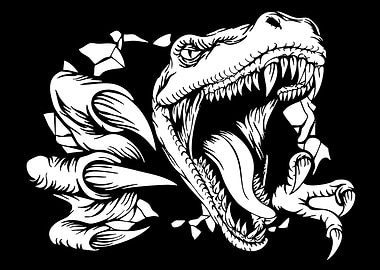 White Dinosaur on Black Background