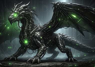 Cyberpunk Dragon with Green Lights