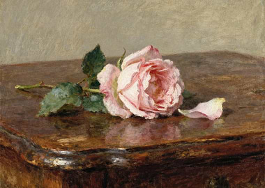 Pink Rose on Wooden Surface Painting