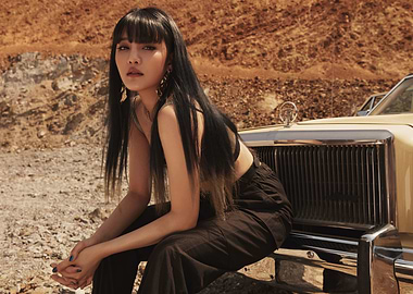 minnie g i dle Sitting on Vintage Car Hood