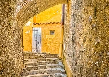 Stone archway over steps in Europe