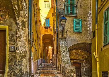 Menton France Old Town Narrow Street Pastel Houses Stone Steps Mediterranean Village Charm