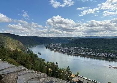 Rhine River valley landscape with town view