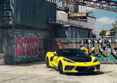 Yellow Corvette in Urban Setting