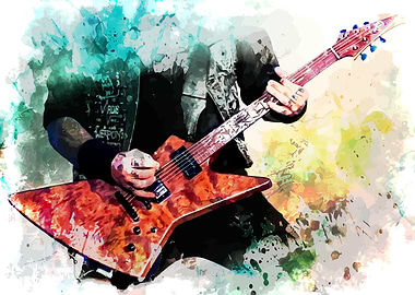 Guitarist Rock Watercolor Art