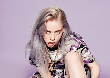 Billie Eilish Portrait on Purple Background