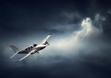 Airplane in Stormy Sky with Lightning