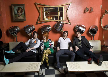 Band portrait in vintage hair salon