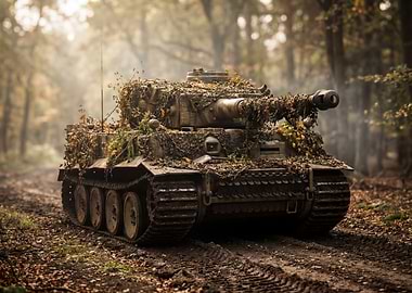 Camouflaged Tank in Forest