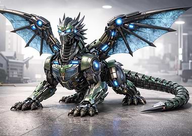 Mechanical Dragon with Blue Accents