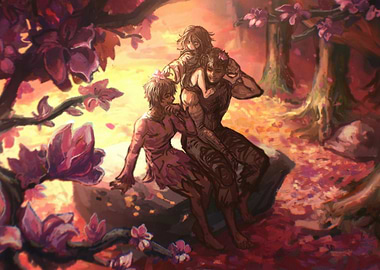 Characters in a Floral Landscape