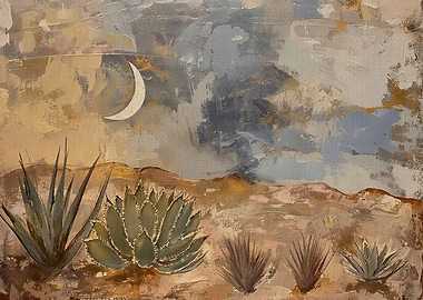 Desert Landscape with Crescent Moon Painting