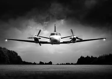 Black and White Airplane Low Flyby