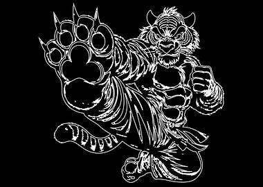 Tiger Martial Artist White Line Art