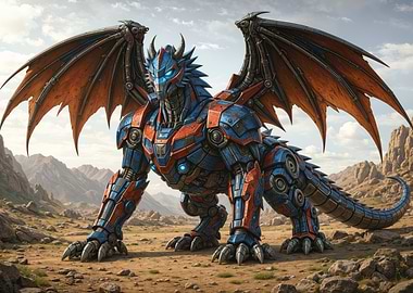 Mechanical Dragon in a Desert Landscape