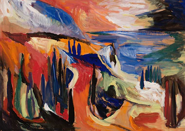 Abstract Landscape Painting with Vibrant Colors