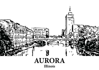 Aurora Illinois Cityscape Drawing