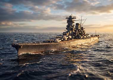 Battleship sailing on the ocean