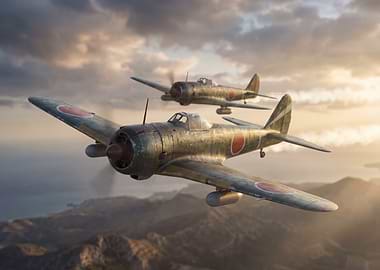 Two Japanese Planes Flying in Formation