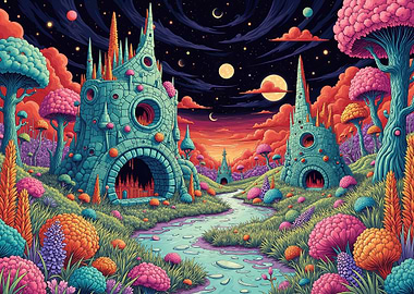 Surreal Landscape with Fantasy Architecture