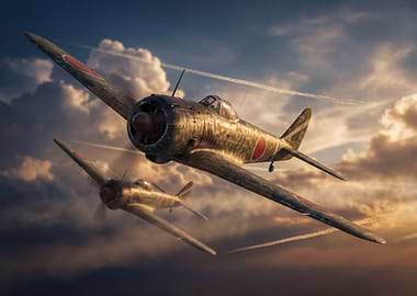 Two Japanese Planes Flying in Formation