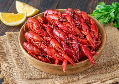 Bowl of Red Crawfish with Lemon