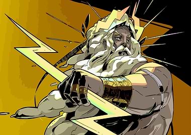 Zeus with Lightning Bolt Illustration