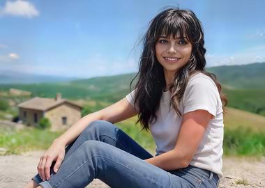 Woman Sitting in Rural Landscape