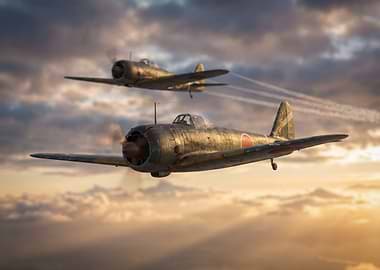 Two Japanese planes flying in formation