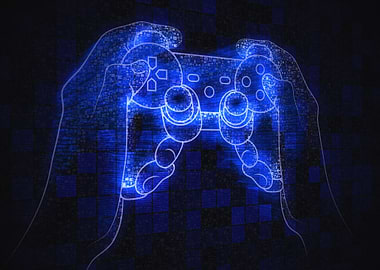 Blue Gaming Controller in Hands