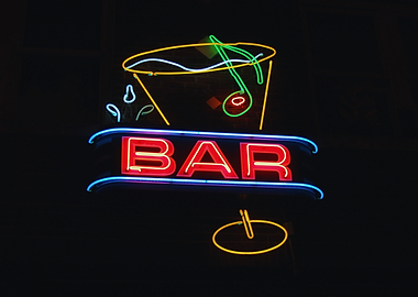 Neon Bar Sign with Cocktail and Music