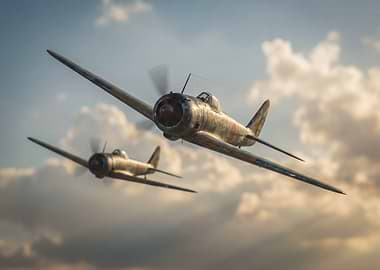 Two Japanese Planes Flying in Formation