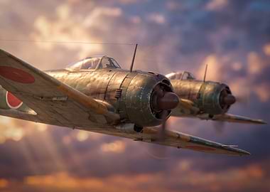 Two Japanese Planes Flying in Formation